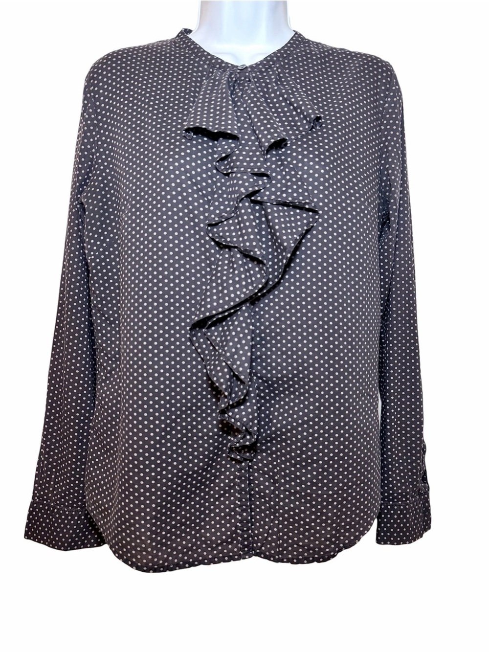 GAP Black Polka Dot Ruffle-Front Blouse
